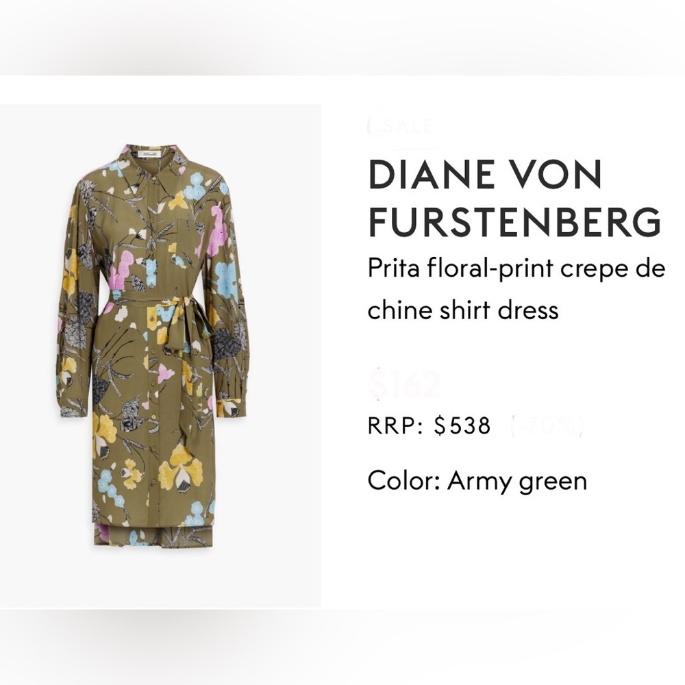DIANE VON FURSTENBERG (nwt $538) Prita floral-print shirt dress XS